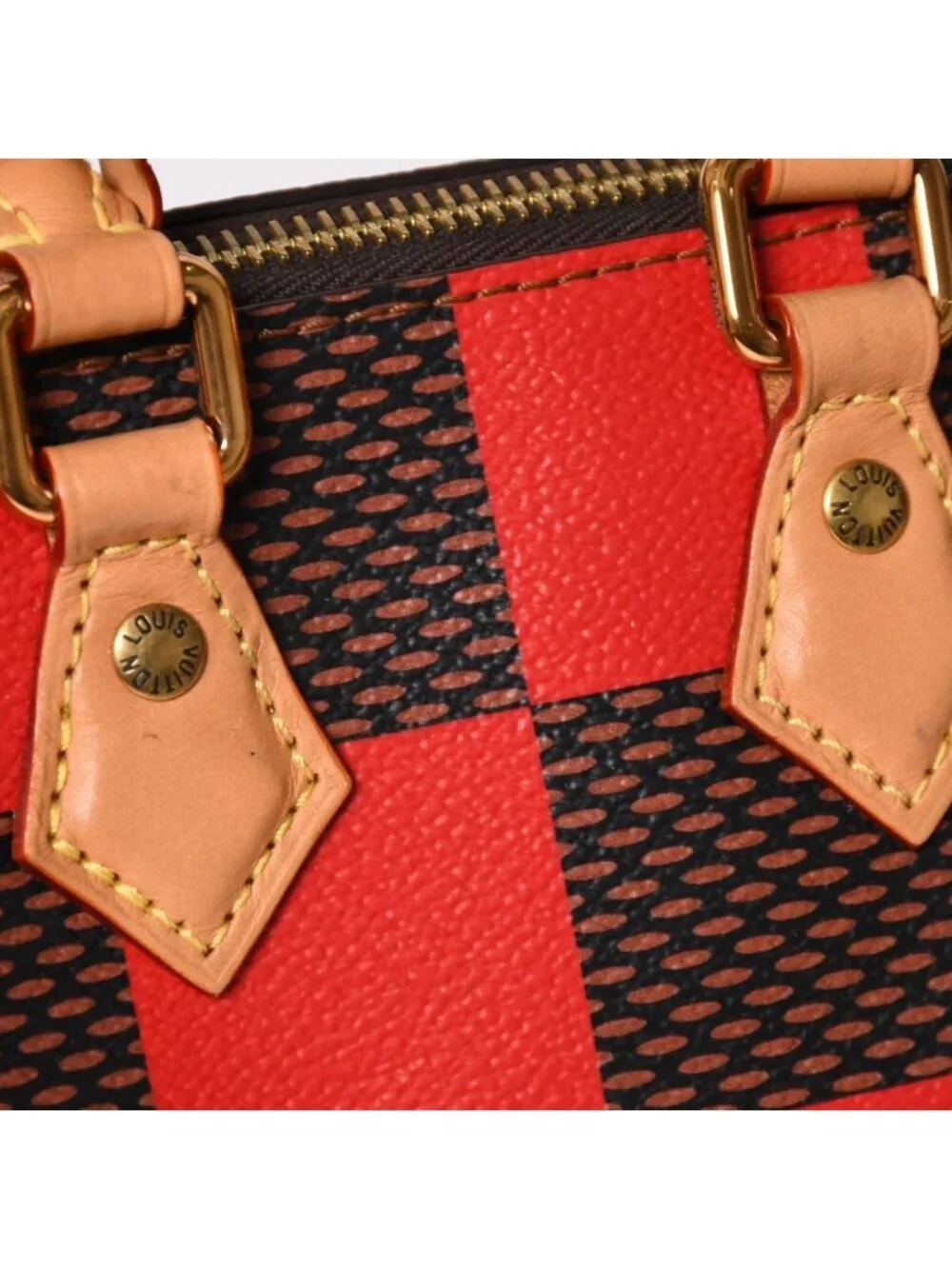 Louis Vuitton Speedy Bandouliere 18 Rouge Damier Pop Brown Red Handbag